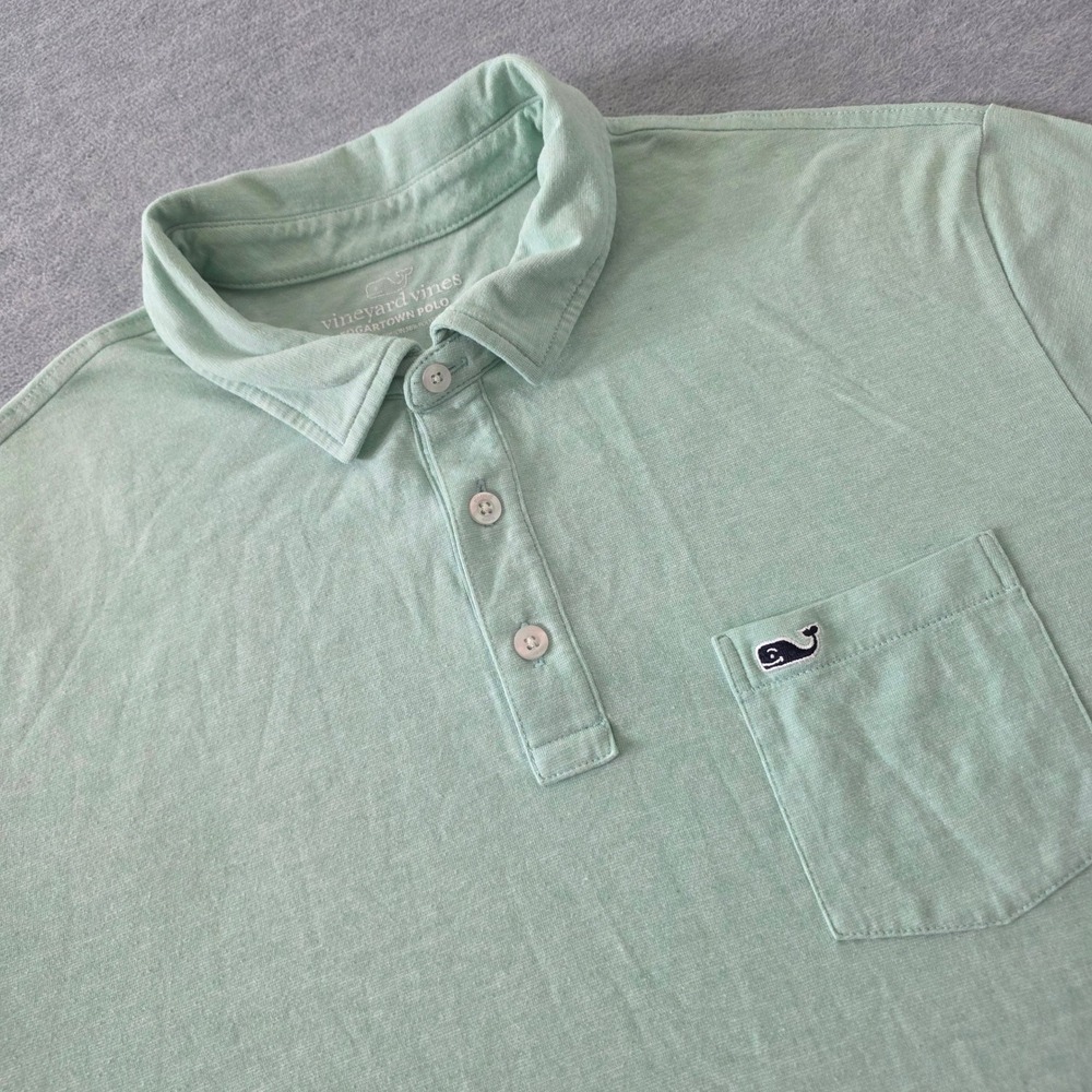 Vineyard Vines Mens Edgartown Polo Shirt Light Green Heathered Pima Cotton M